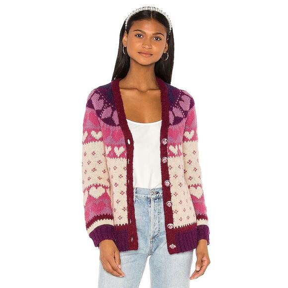 LoveShackFancy Deena Cardigan Sweater Prune heart flower wool alpaca size small - Picture 12 of 14